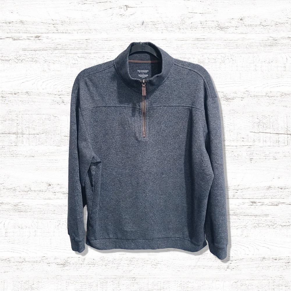 Roundtree & Yorke Sweater Mens Quarter Zip Pullover Size Large Grey Long Sleeve